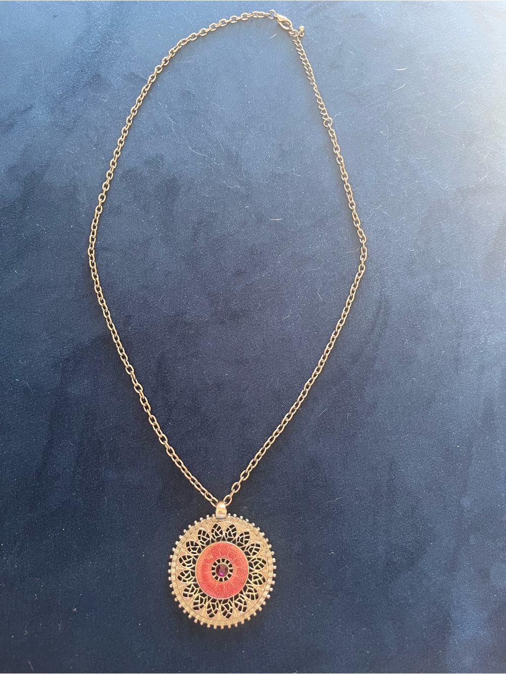 Macy's Silver-ToneNecklace with Red Medallion Pendant